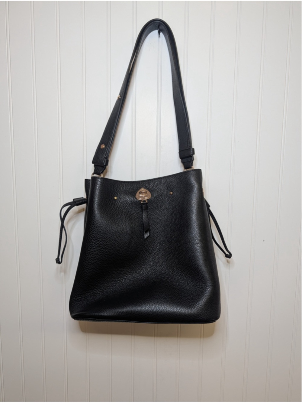 Kate Spade Marti Large Bucket Bag Black Pebbled Leather Crossbody Shoulder Purse - Picture 5 of 11